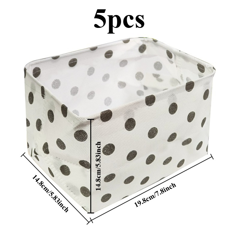 TEMU 5pcs Polka Dot Fabric Storage Baskets, Organizer Bins, Durable Foldable Storage Containers For Cosmetics, Crafts, Vanity, Office, Bedroom,