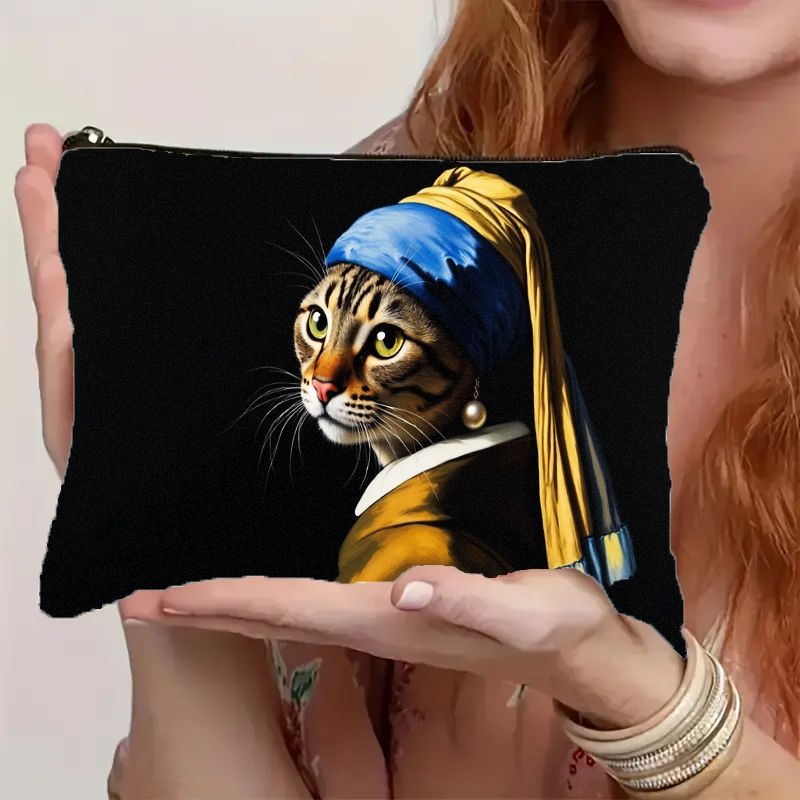 TEMU Beauty case e resistente con una pittura 2D di un gatto , completo di chiusura a zip. per donne, appassionate di e dell', questo organizer da