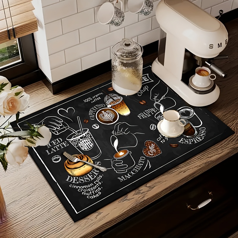 TEMU 1pc Coffee Machine Mat, Quick-dry Kitchen Counter Mat, Handmade Coffee-themed Printed Bar Mat, Polyester Material - , Highly Absorbent Counter