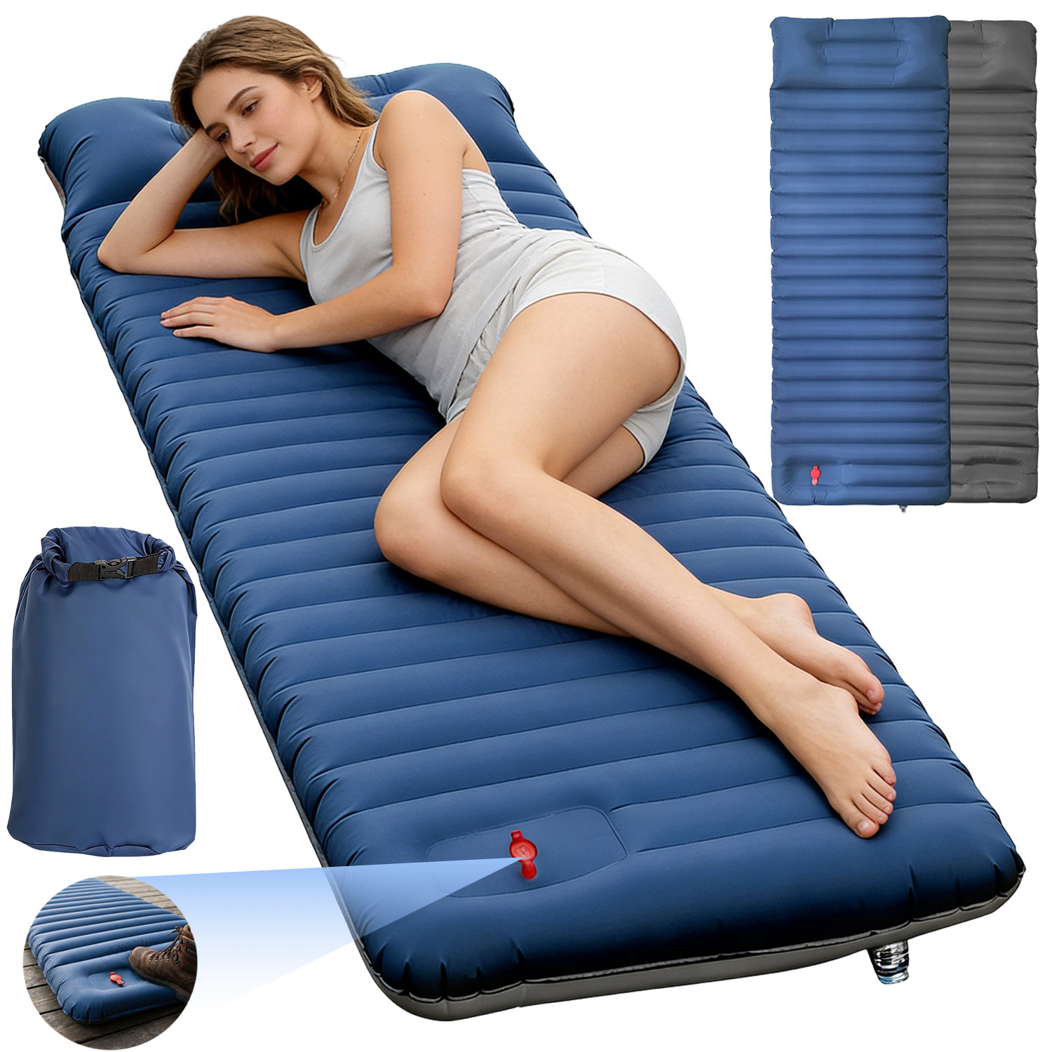 Image of Camping Sleeping Pad, Extra Thick 12cm Camping Mat With Pillow Built-in Foot Pump Inflatable Sleeping Pads Compact For Camping Backpacking Hiking Traveling Tent