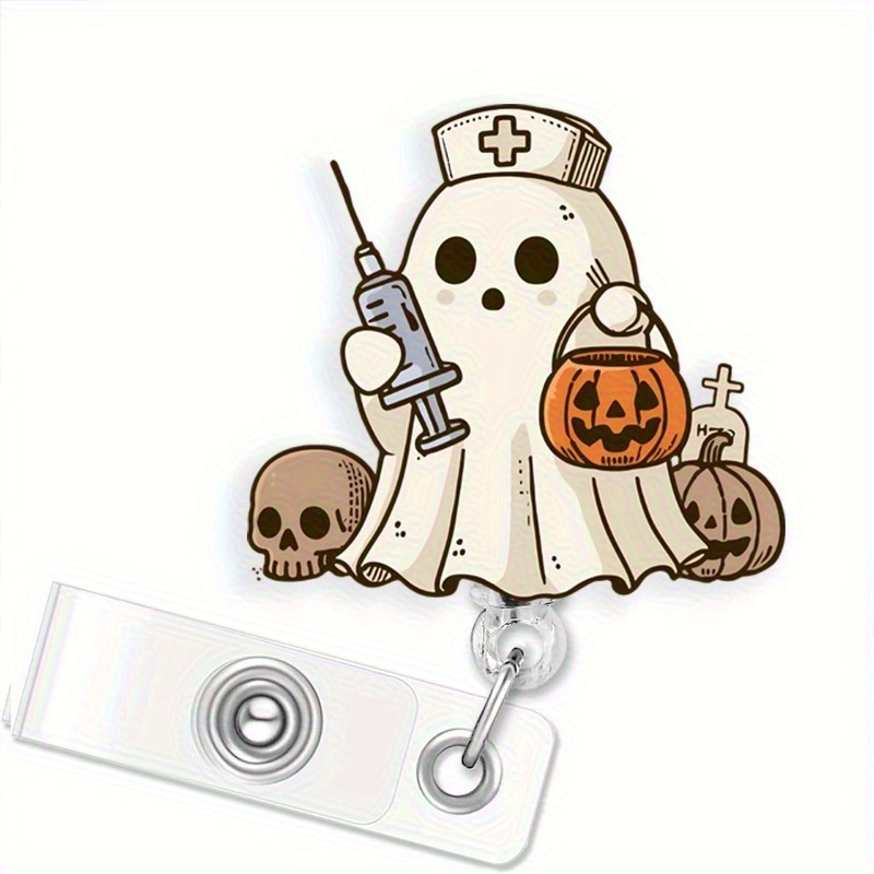 TEMU Porte-badge Infirmière Halloween - Porte-cartes Médical Effrayant avec Seringue, Clip Brillant pour Infirmières, Médecins et Personnel