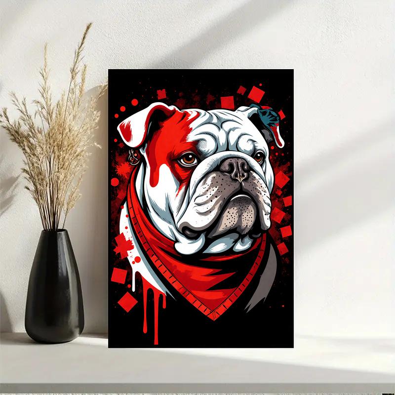 TEMU 1pc 1pcs Bandana Bulldog Wall Art Print - Retro Minimalist Frameless Canvas Poster Suitable For Dog Lovers - Modern / Decor For Living Room,