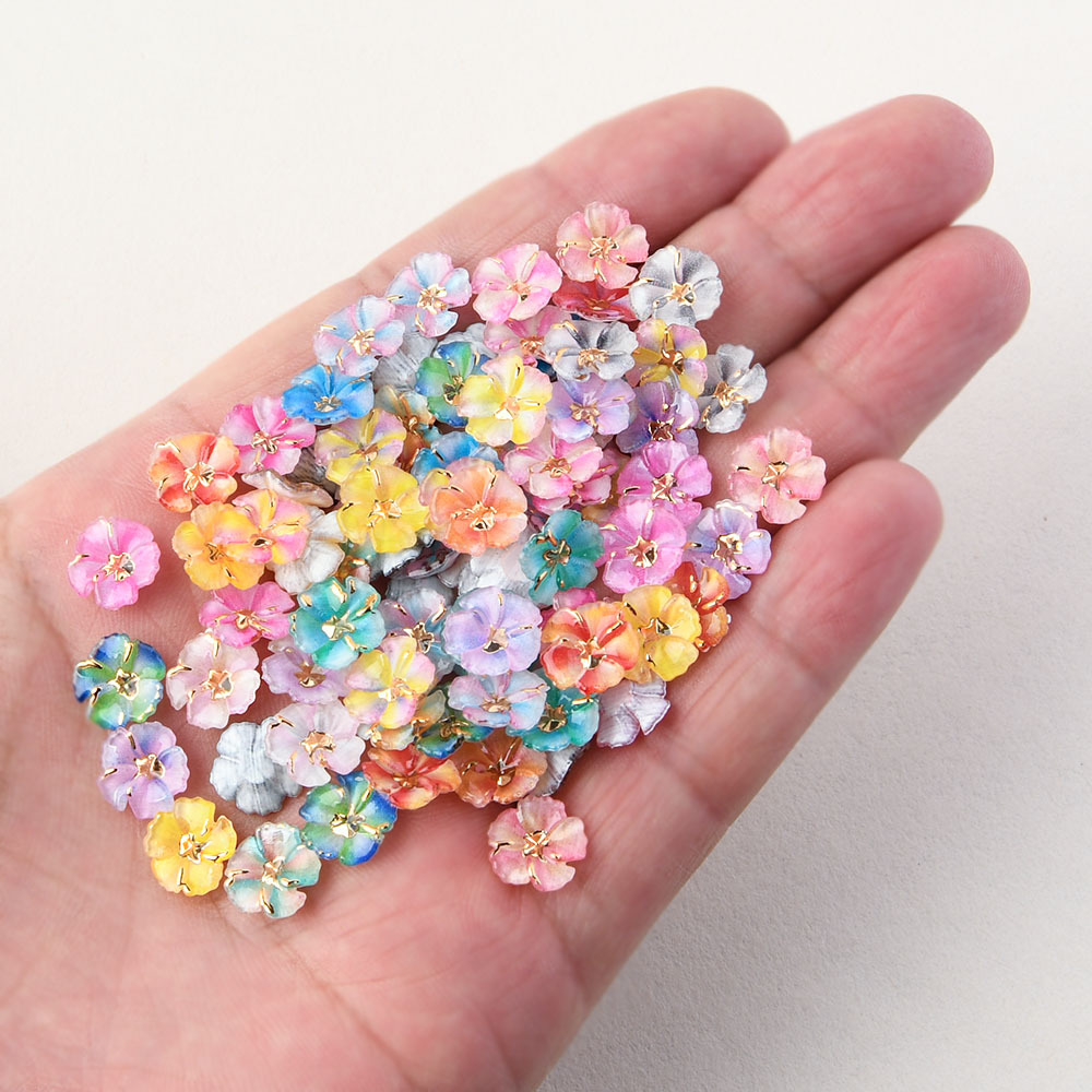 TEMU 1.0cm/0.39inch Colorful Acrylic Flower Charms, 5-petals 3d Mini Flower Beads With Flat Back For Jewelry Making, Earrings, Hair Clips, Nail Art