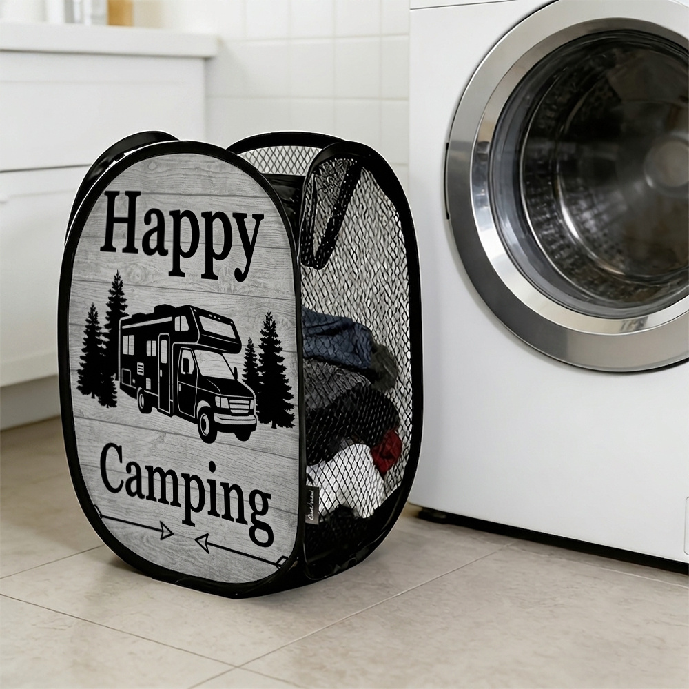 TEMU 1pc Black Silhouette Forest 3 Sizes Pop-up Mesh Laundry Basket Foldable Collapsible Hamper With Handles, Breathable Clothes Organizer For