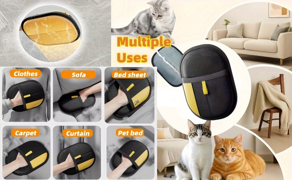 4 Brosses de Dépilation Ménagères, Outil de Dépilation de Poils d'Animaux, Gants de Dépilation à Électricité Statique, Réutilisables, Pratiques et Rapides, Adaptés à Divers Environnements