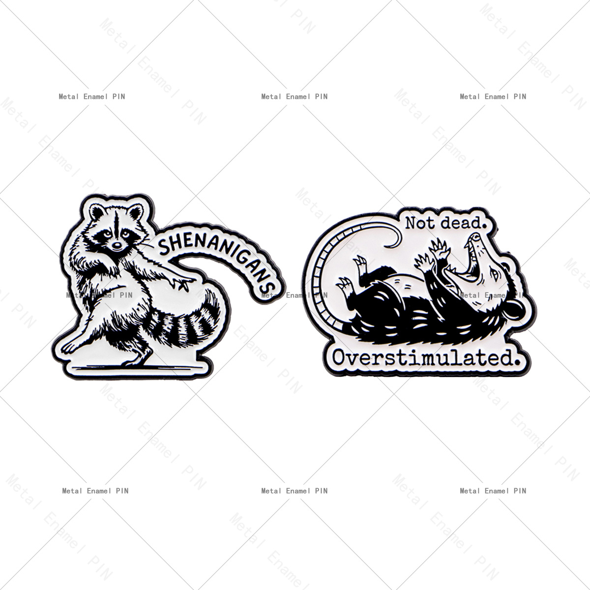 TEMU 2pcs Raccoon And Opossum Enamel Pin Set, "" Raccoon And " Overstimulated" Opossum Brooch, Funny Animal Lapel Pins