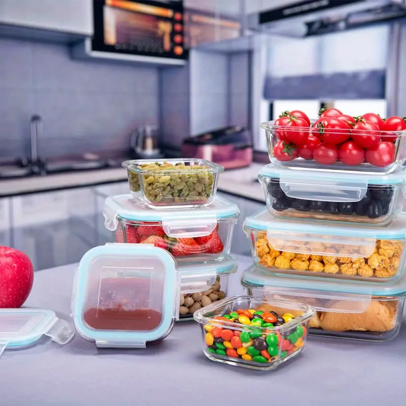 18 glass food storage containers with lids used as meal preparation containers for food storage bpa free and leak proof 9 lids and 9 containers Product details 3