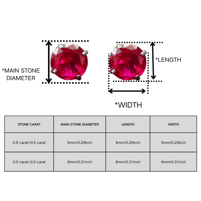 Women's 0.5/2 Carat Four Prong Red Artificial Stone Earrings
