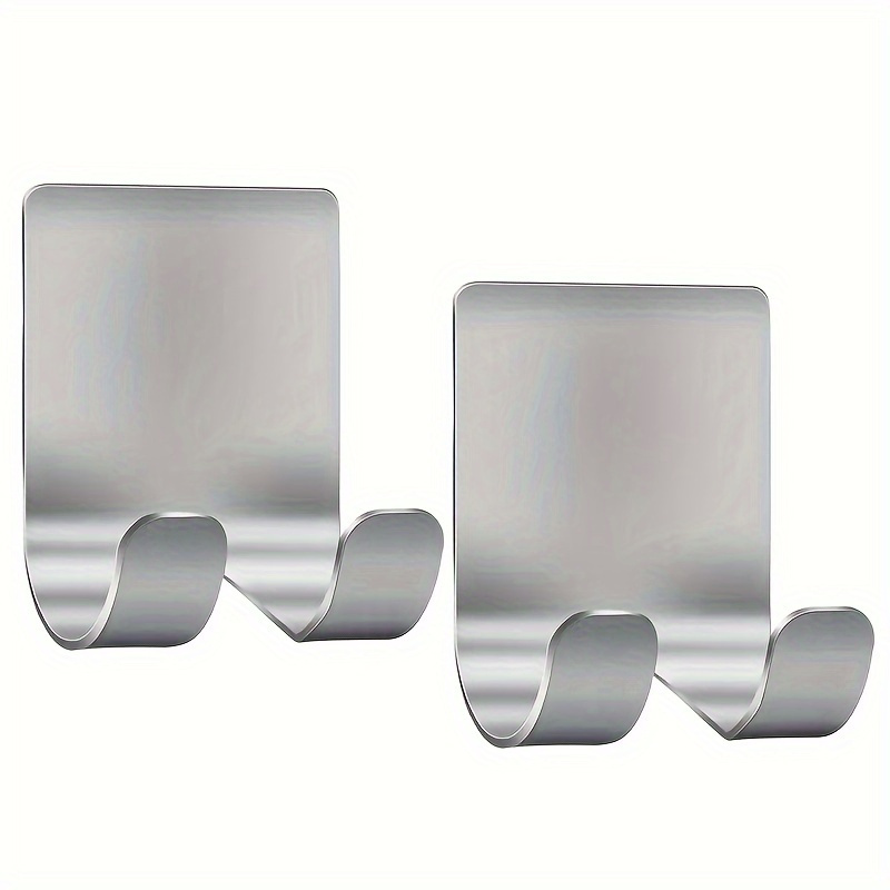TEMU A Set Of 2 Silvery Adhesive Wall Hooks, No-drill Wall-mounted Bathroom Razor Holder, Stainless Steel Hooks For Behind The Door, Bedroom Hat
