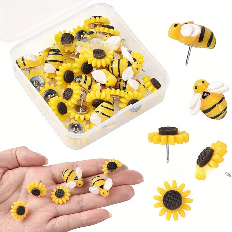 TEMU Decorative Map Pins Featuring A Creative Cartoon Bee And Sunflower Design For A Cork Board