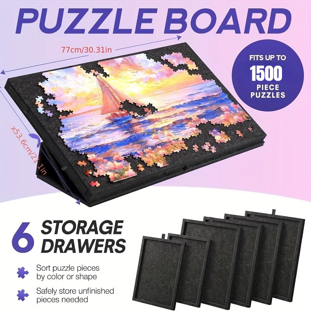 TEMU Ensemble de tapis de table pour puzzle - Convient aux planches de puzzle inclinées de 1000/1500 pièces avec support 2-en-1 et couvercle et 6