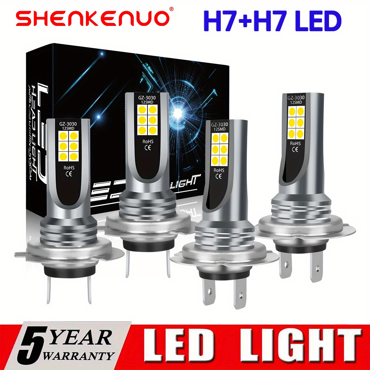 TEMU 4pcs H7+h7 Led Headlight High Low Beam Foglight Drl Bulbs Combo 6000k 36000lm Super , 2025 Upgrade Bright Chips