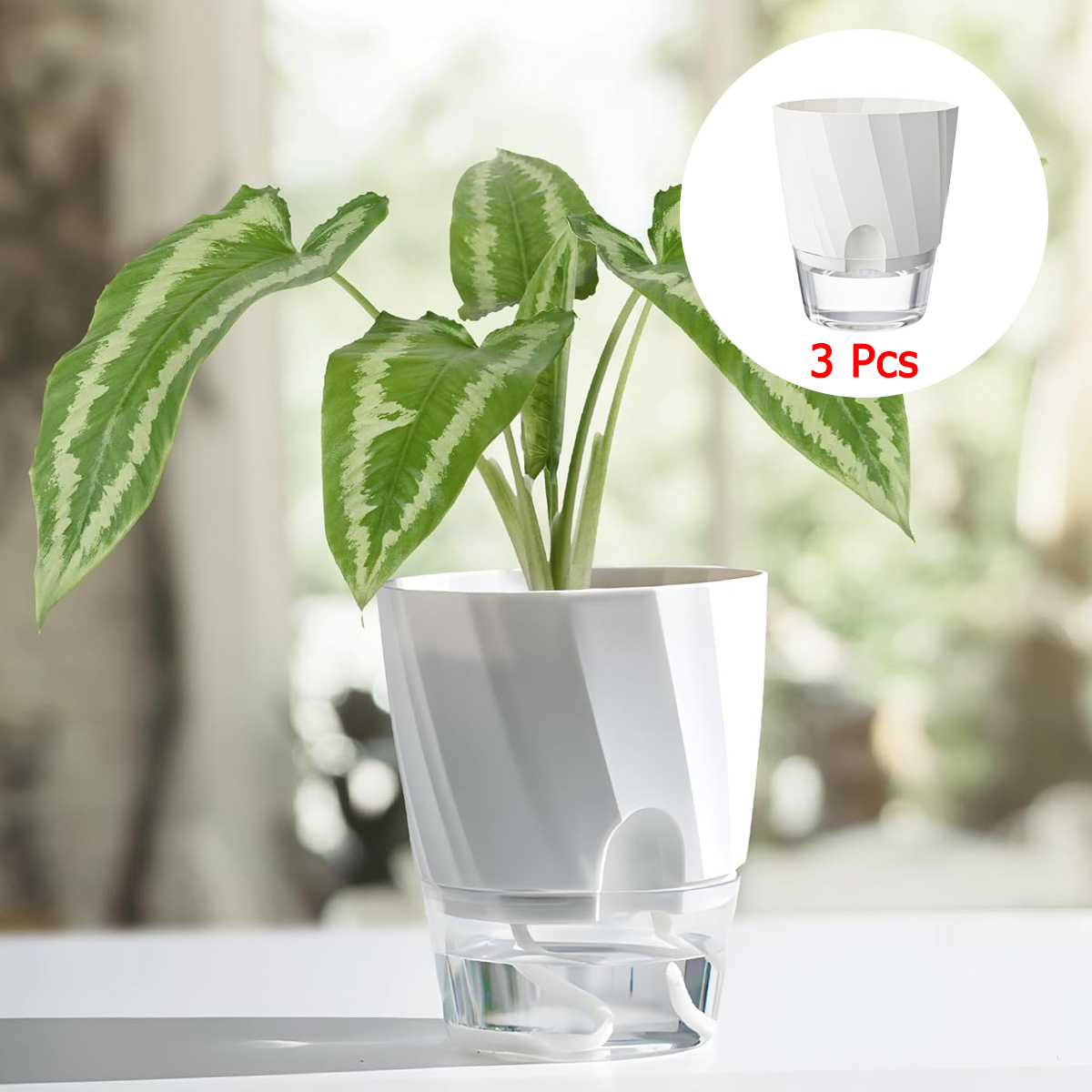 3pcs Modern Self-Watering Plant Pots, 6 Inch Plastic Round Drainage Holes,  Indoor/Outdoor Use with Wick Rope for African Violets & Flowers, White,  Indoor Plant Pots | Modern Plant Pots | Plastic ...