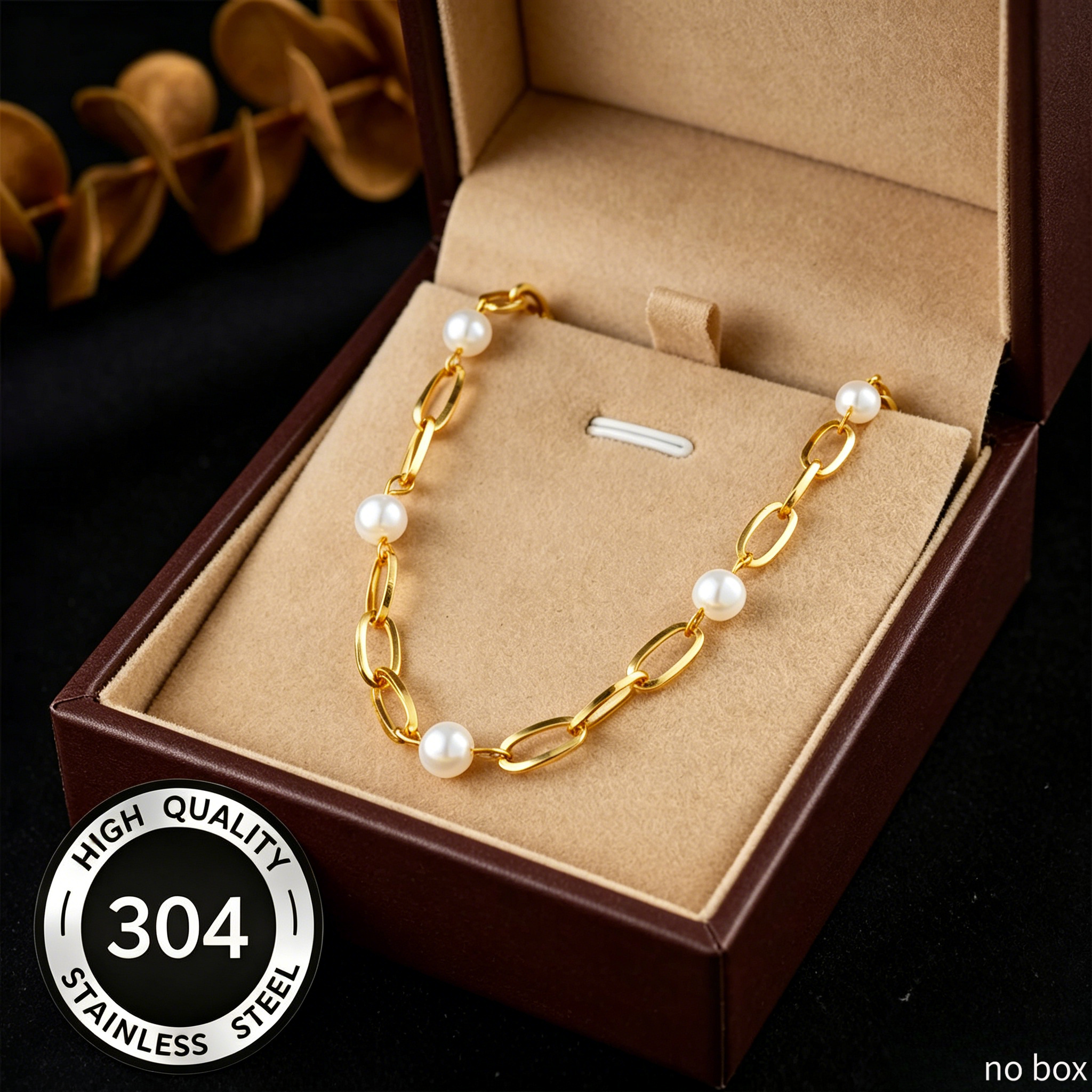 TEMU Collar de cadena para mujer con material de acero inoxidable 304 incrustado con de perlas doradas, una cadena de clavícula fácil y elegante con