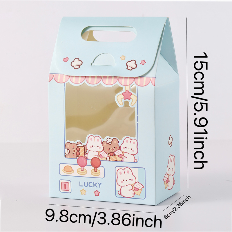 TEMU Gift For Her/him 4pcs Cute Claw Machine Snack Gift Boxes, Paper Party Favor Boxes With Transparent Windows Featuring Bear And Rabbit Patterns,