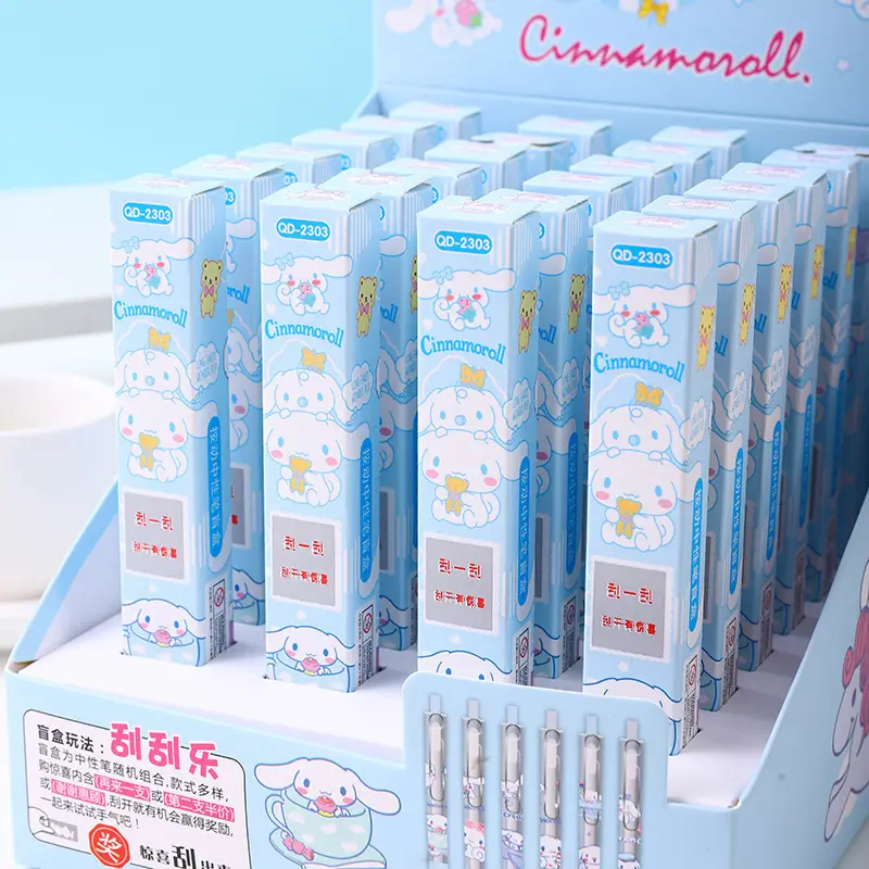 24pcs big eared dog scratch-off mystery box pens - cute blue cartoon design, retractable fine tip, durable plastic, black ink, school & office supplies, back to school essentials, cute pens, school stationery, design, smooth writing Product details 0