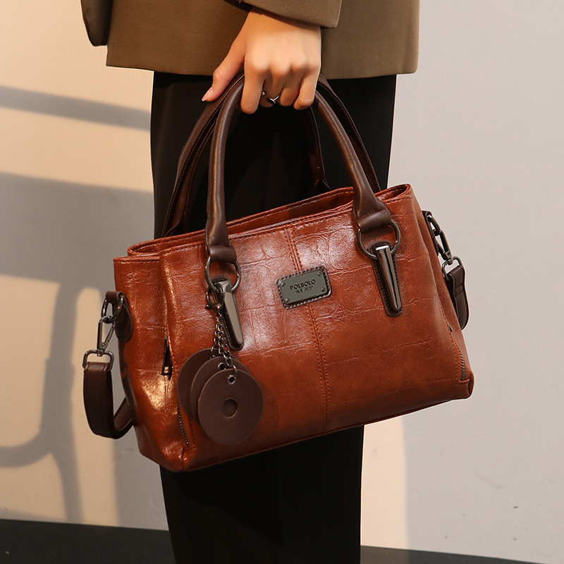 Women's Genuine Leather Retro Boston Bag - Large Multi-layer Handbag & Crossbody with Detachable Strap, Caramel/Tone--Tone Suitable for Commuter Travel,,, Zipper Closure, Light Luxury Versatile Carry (Caramel/Black Optional)