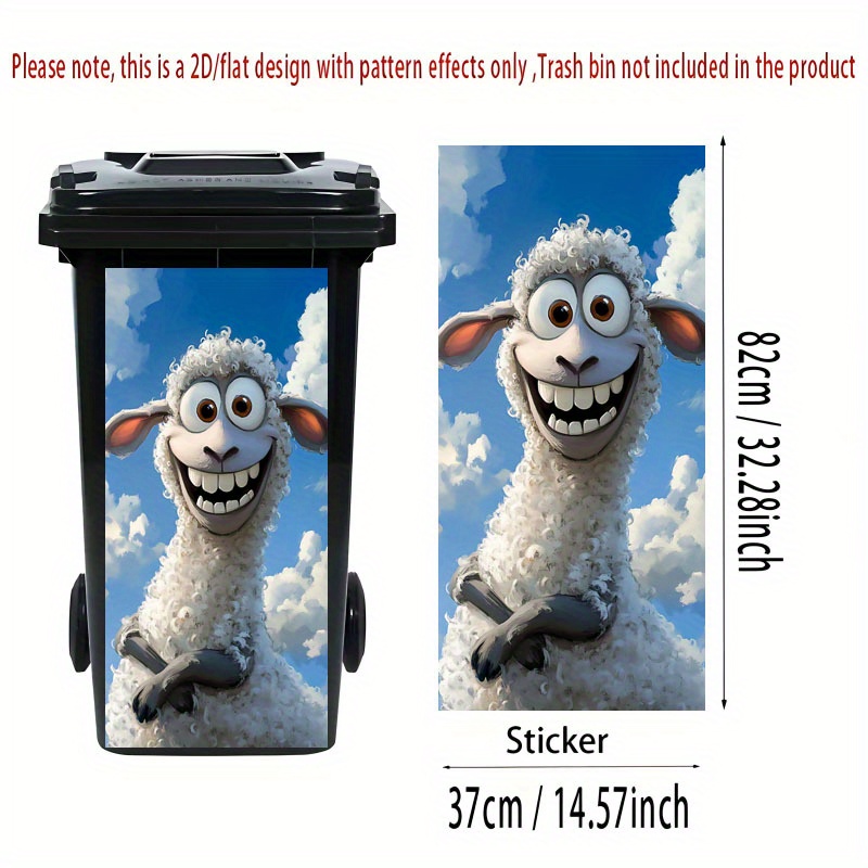 2d Flat Printing 1pc Trash Can Sticker 37×82cm Sheep Theme Design Self-adhesive Wallpaper Decoration Suitable For Trash Cans, Walls, Home Decor, 2d Flat