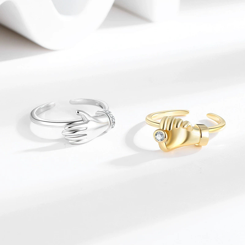S925 Hand in Hand Couple Adjustable Ring, Love Symbol