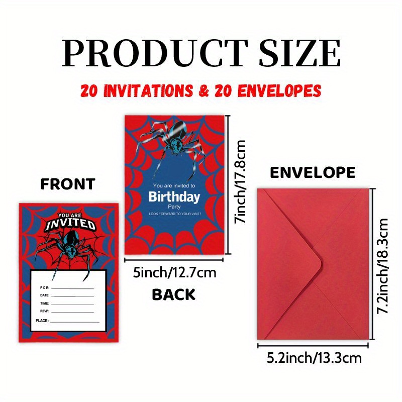 TEMU 20 Invitations & 20 Envelopes - Web Design Birthday Party Invitations, Theme With "" Text, Celebrations, Reunions, And Graduations, Celebration