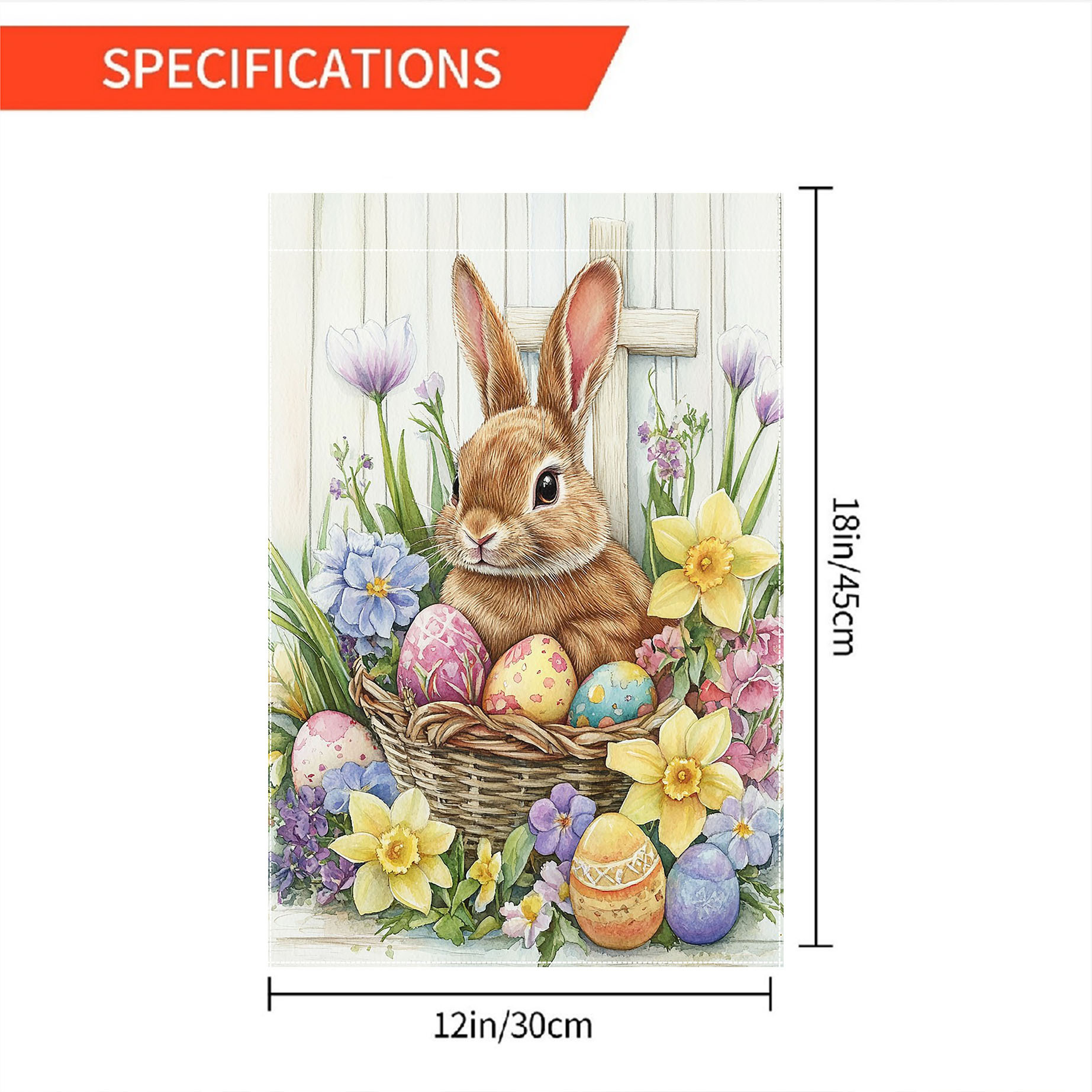 

1pc Easter Bunny Garden Flag - 28x40 Inch Double-sided Outdoor Decor With , Flowers & Eggs, Polyester Yard & Lawn Decoration For Spring Celebrations, Lawn Ornament | Watercolor | Polyester Flag