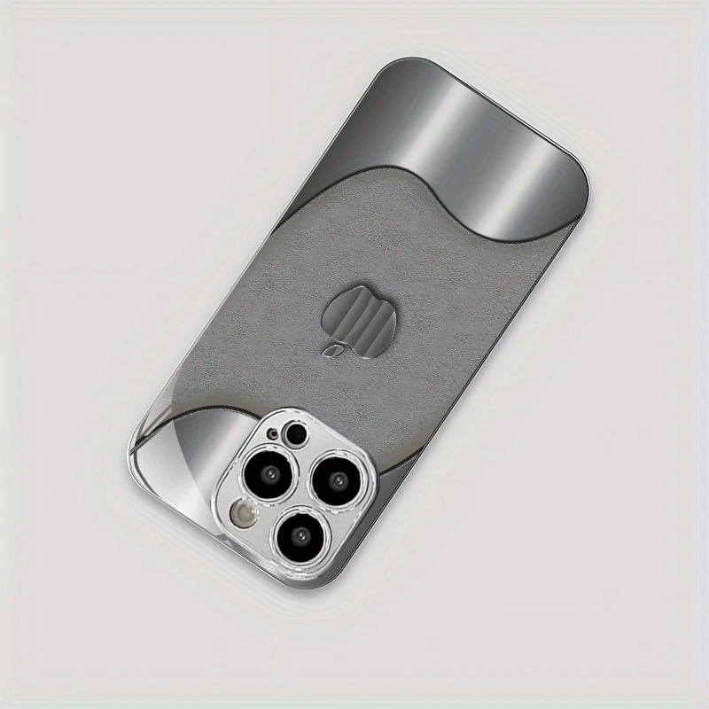 Simple Business Personality Trend Cute Electroplated Silver Metal Texture Simple Apple Pattern Electroplated Silver Glass Phone Case Suitable for Iphone16, 16Plus, 16Pro, 16Promax, for Iphone 15, 15Plus, 15Pro, 15Promax, 14, 14Plus, 14Pro, 14Promax, 13, 13Pro, 13Promax, 12, 12Pro, 12Promax, 11, 11, 11Pro Max, Full Coverage Reinforced Glass Protective Cover, Mobile Phone