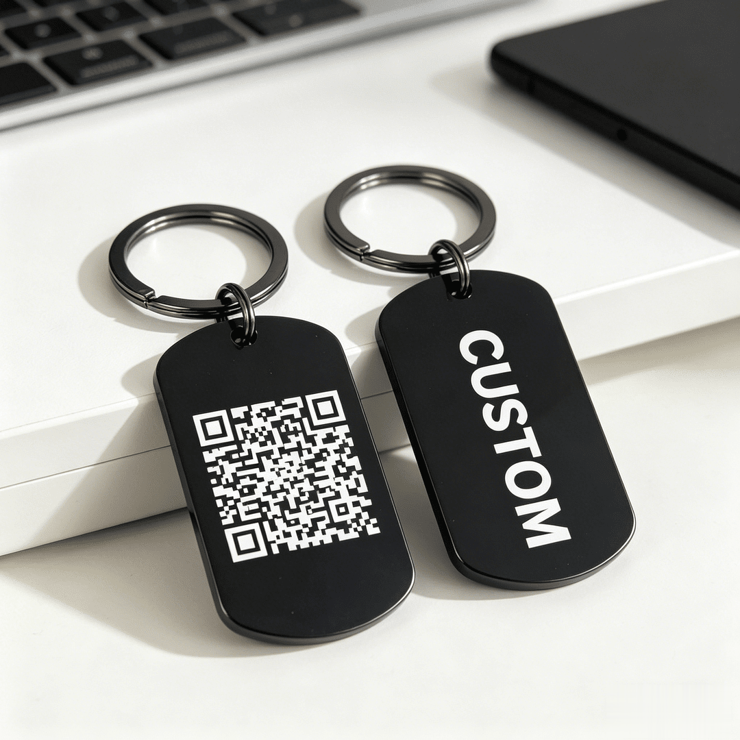 TEMU Black Custom Painted Stainless Steel Military Tag Keychain - Customizable With , Image, Or Text - Steel Anti-loss Tag For Elderly And -