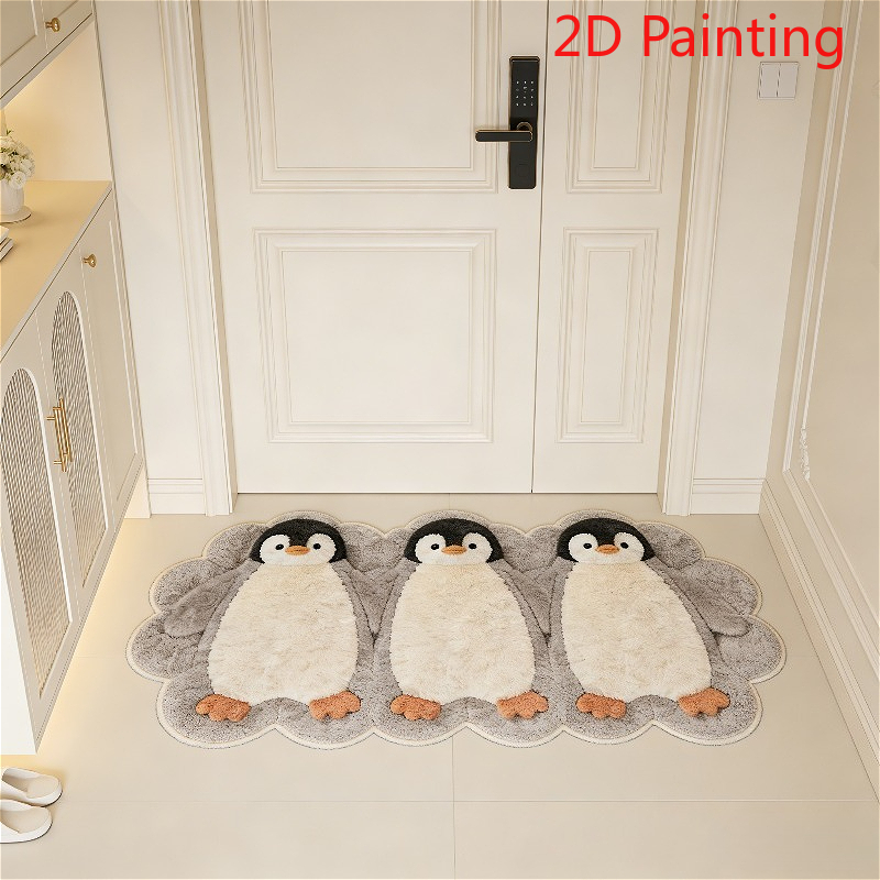 TEMU Faux Cashmere 900g 9mm 1pc 2d Flat Carpet Cute Penguin Design Bedroom Bedside Long Strip Rug Creative Personalized Lace Room Decor Carpet