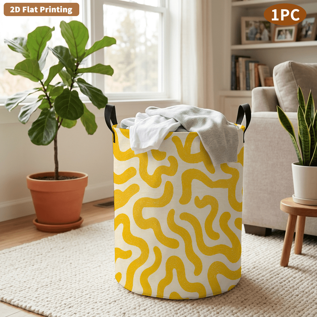 TEMU 1 panier à linge, thème rayé jaune, pliable avec poignées robustes, style moderne et facile pour chambre à coucher, salle de bain, dortoir,