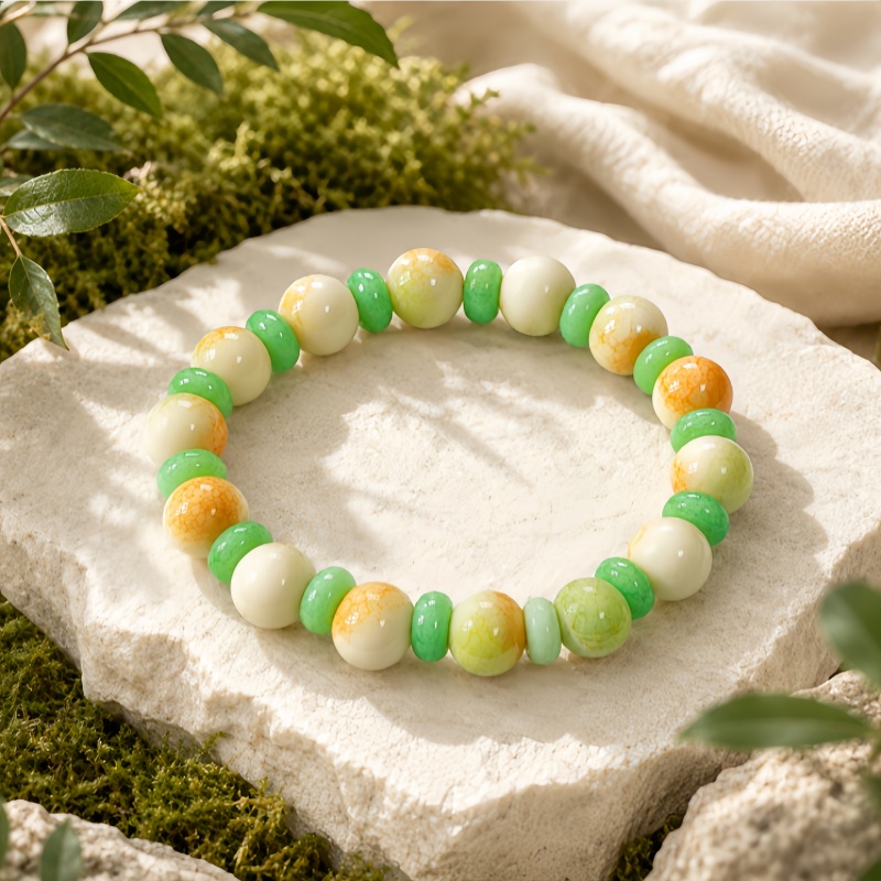 Green Marble Pattern Bead Bracelet, Bohemian Style