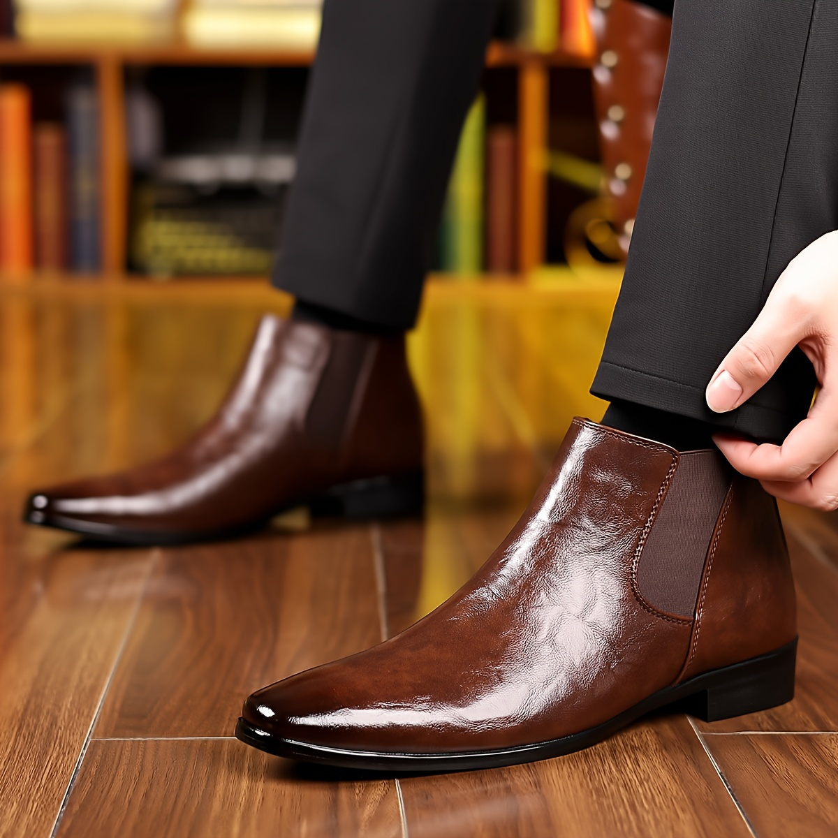 mens solid ankle chelsea boots durable slip dress boots - Temu