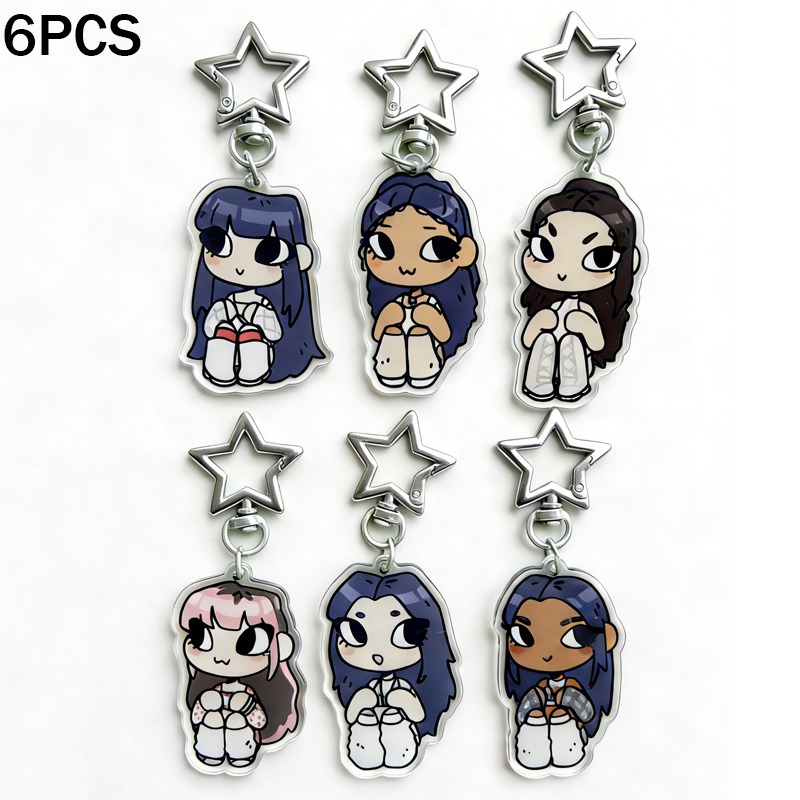 TEMU 2d Flat, Gift For Her/him 2d Flat Keyring Packs, 6pcs Set, Acrylic Keychains With Silvery Rings, Accessories For Backpacks/car Keys, Phone