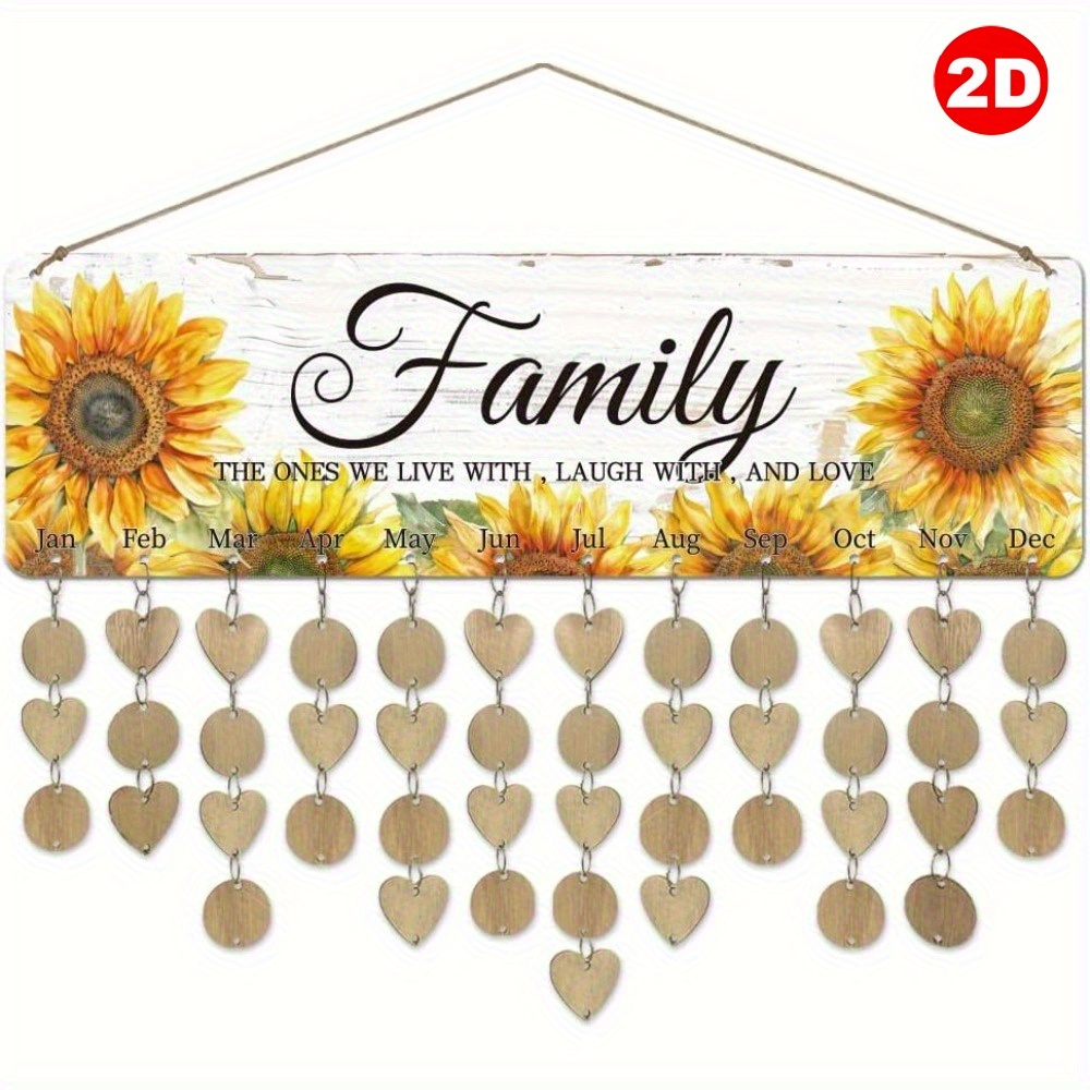 TEMU 1 Set Wood Family Calendar Wall Hanging - Monthly Planner Board With Heart Cutouts & Jute Rope, Suitable For Birthdays, Events, Home Decor -