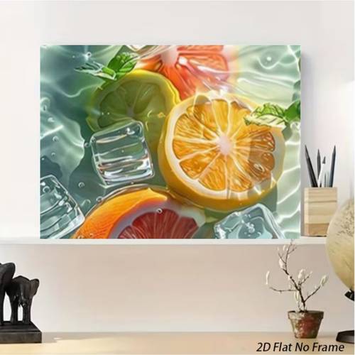 품목 사진 2d 플랫, 2d 플랫, 1개, 캔버스, 캔버스 그림, 30 x 40cm/40x60cm, 다양한 스타일, 시트러스 과일 슬라이스와 얼음 조각, 학교 및 복도 등 다양한 시나리오에 적합, 다양한 축제