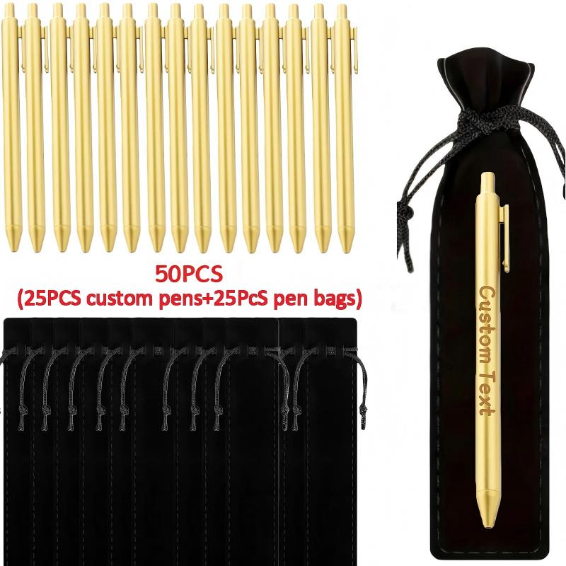 TEMU Customize 50pcs (25pcs Custom Pens And 25pcs Pen Bags) Plastic Ballpoint Pens With Pen Bags - Personalized Wholesale Customization Of Laser
