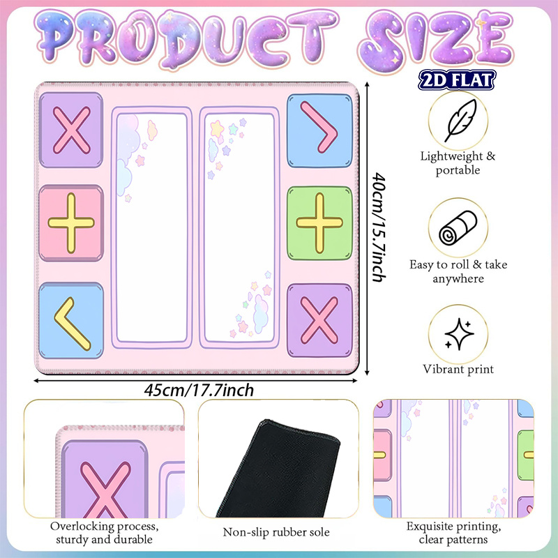 TEMU 1pc 2d Flat Pastel Kawaii With Colorful Buttons Trading Mat 15.7x17.7inch Playmat For Gamer Gift Durable Stitched Edges Non-slip Rubber Base