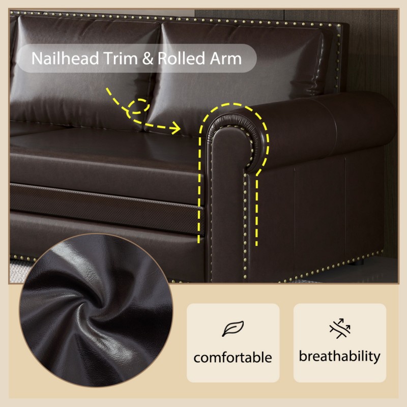 Modern Convertible Sofa Bed 93.7' Space-Saving Sleeper with Pull-Out Design Three-Seater Leather Folding Transformable Durable Luxurious Suitable Adjustable Backrest Plush Cushions Cozy for Living Room