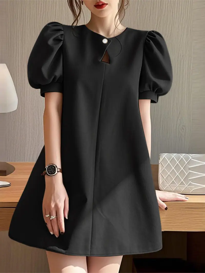 black mini dress korean Korean Style Black-Color Mesh Sequin V-Neck Mini Dress Fashion Outwear For Women