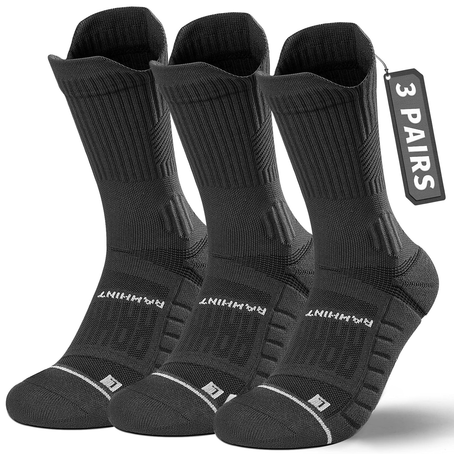 TEMU Compression Running Socks 3 Pairs, Cushion Crew Socks, Anti-blister Moisture Wicking Athletic Hiking Basketball Socks
