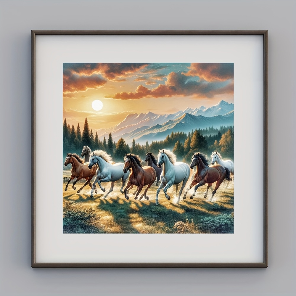 1pc 5d diamond painting with round diamonds featuring a sunrise running horse and animal scenery art frameless home decoration suitable for interior decor or as a relaxing gift