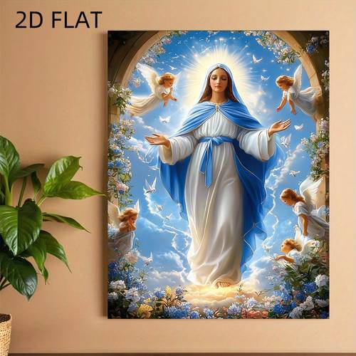 2d flat 1pc frameless mary angel canvas wall art retro suitable for church religious decor vintage floral icon decorative for prayer room chapel 2d flat