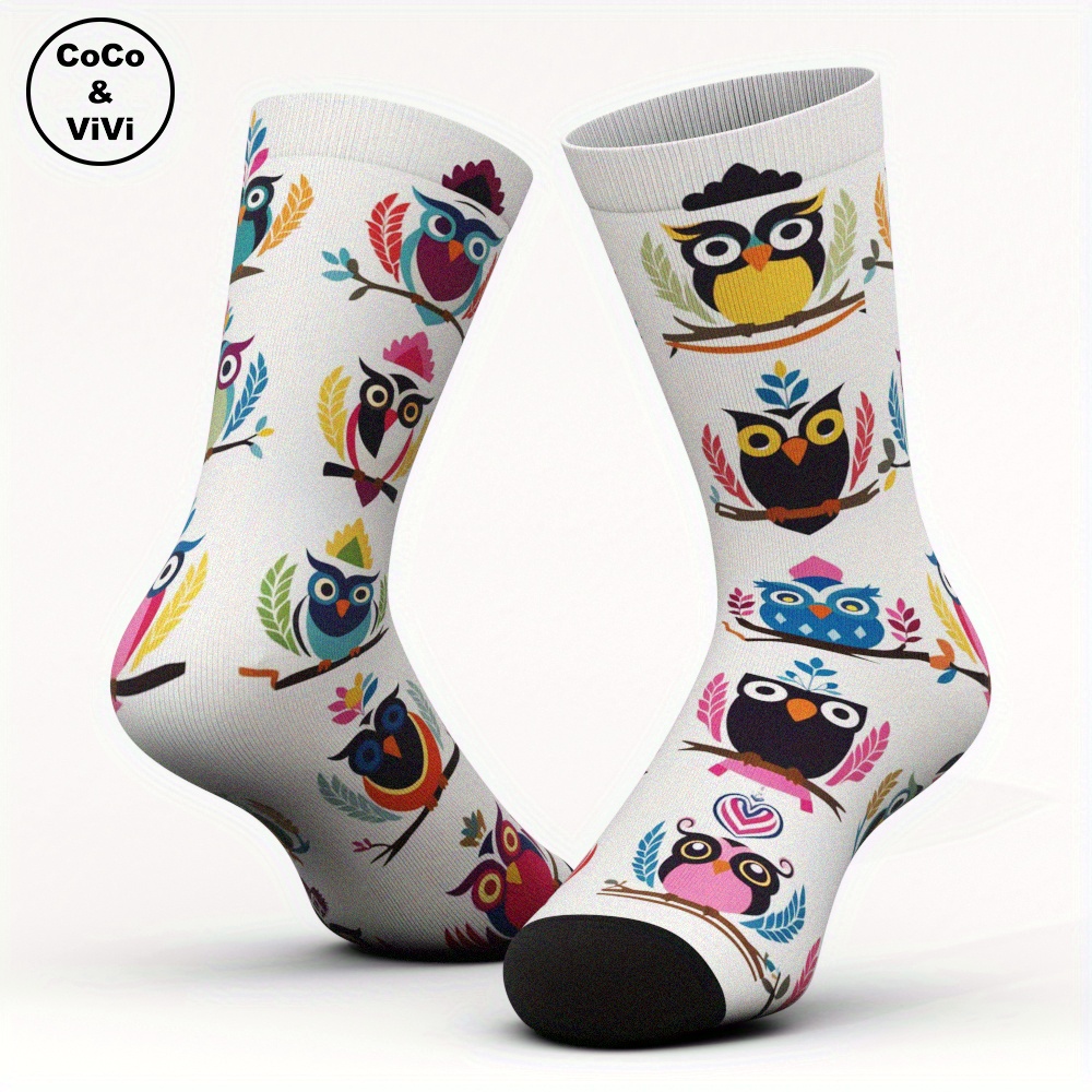 

1 Pair Unisex Novelty 3d Owl Socks, 95% Polyester 5% Spandex, Comfortable Breathable Knit, Hand Wash Only, , Gothic Ya Style