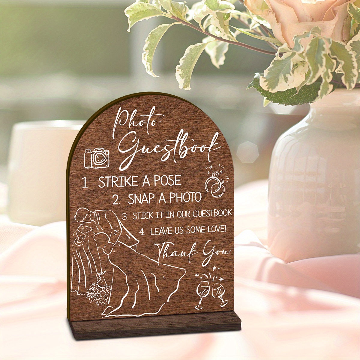 TEMU A Set Of Gothic-style Home Decor: Rustic Wooden Wedding Guest Book Sign With Stand - A Decor Piece Featuring Photo Booth- And Message Space, A