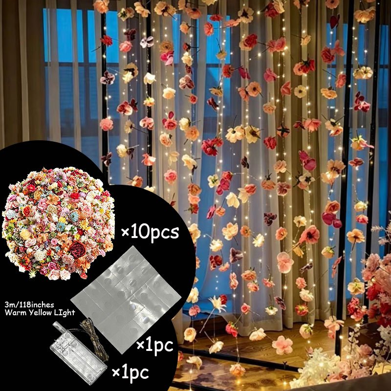 TEMU Guirlande Lumineuse LED à Fleurs Simulées 12 pièces, Inclut 10 Fleurs Artificielles de Couleurs et Styles Aléatoires + 1 Rouleau de Guirlande
