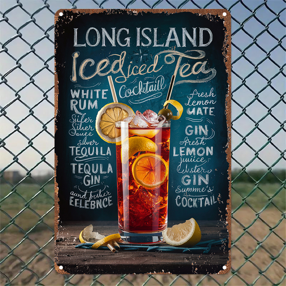 TEMU 1 pz Poster Targa Vintage Cocktail Long Island Iced Tea - da Parete in Legno Adatta per Arredamento , Bar, Caff癡 - Stile Retr簷 per Casa, Camera