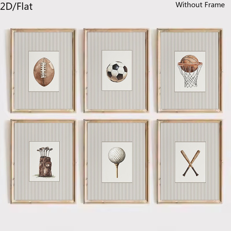 TEMU 2d Flat, Set Of 6 Suitable For Sports-themed Vintage Vertical Bat Wall Art Prints - Baseball, Soccer, Golf, Basketball Bats Decor - Minimalist
