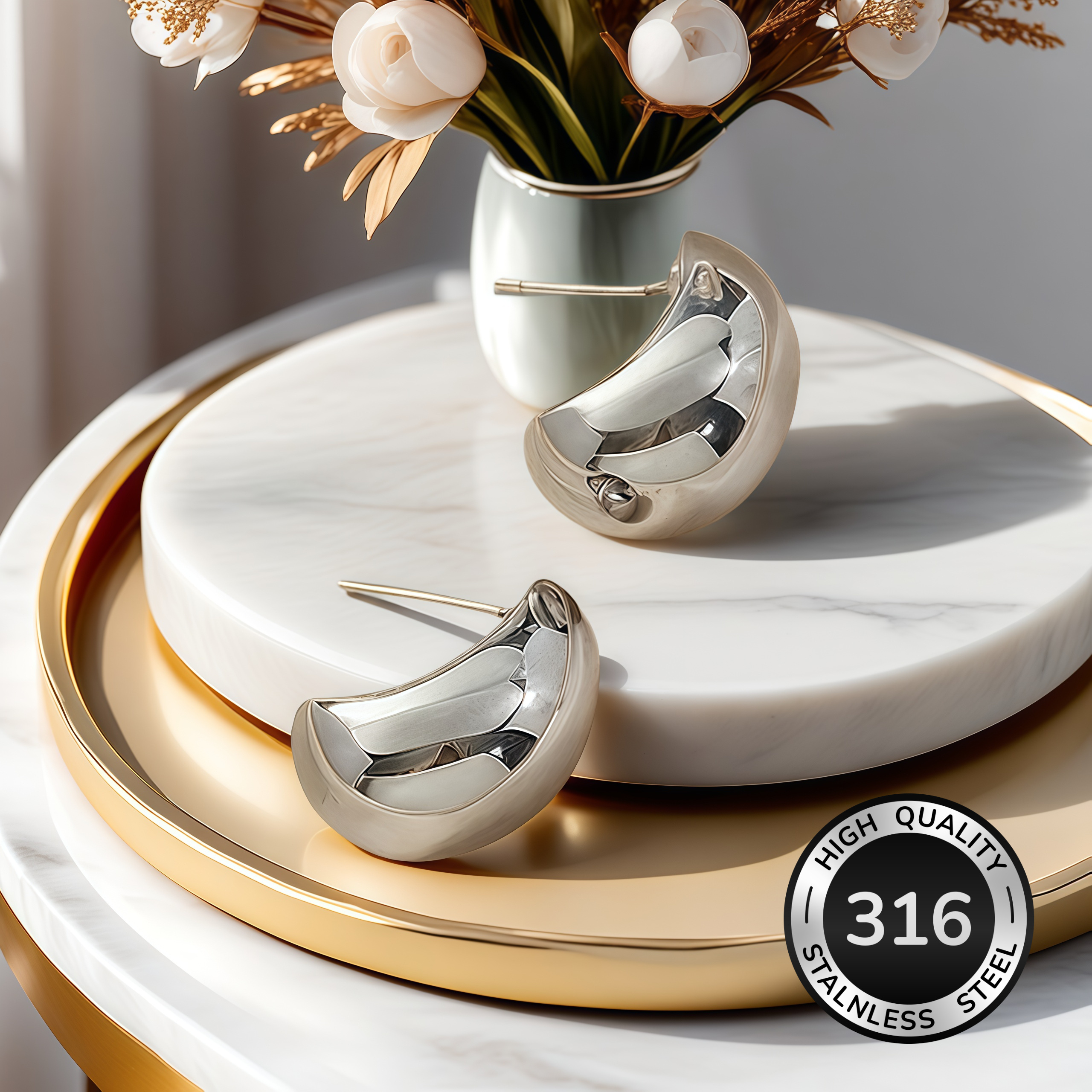 TEMU Hypoallergenic Stainless Steel Polished Stud Earrings. Comfortable And Versatile, Easy And Elegant. High-quality Fashionable Drop-shaped Ladies'