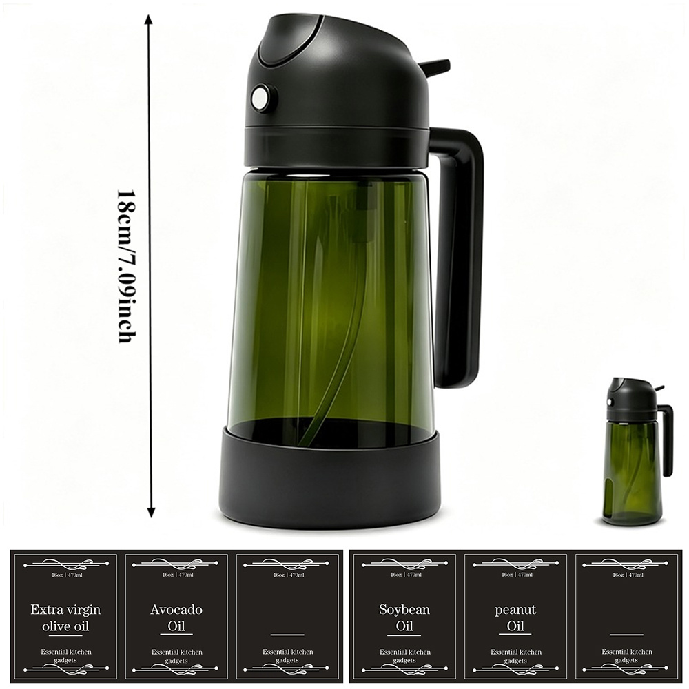TEMU Olive Oil Bottle - Combining Pouring And Spraying Functions In One, Includes Base And 6 Labels. From High-quality Dark Green And Clear Glass,