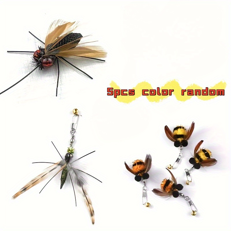 5pcs Random Color Interactive Cat Toy, Simulated Insect Hanging Toy , Battery-free, Artificial Feather, Suitable For Cats - Rod Attachment Replacement Pet Supplies, Essential For Pet Owners, Cat's Toy