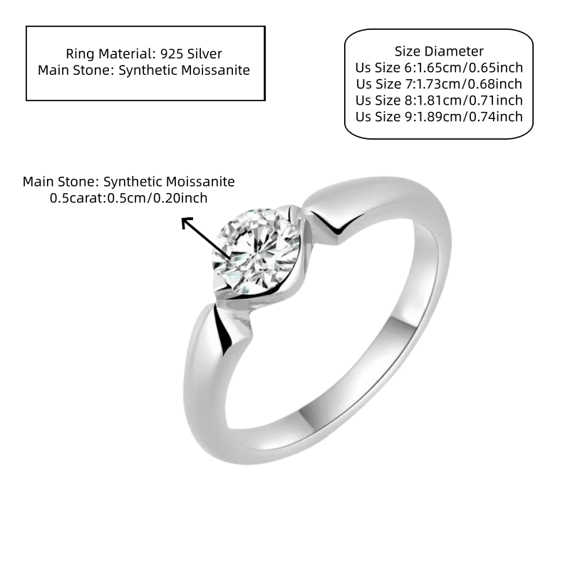 Women's 0.5 Carat Moissanite 4-Claw Ring